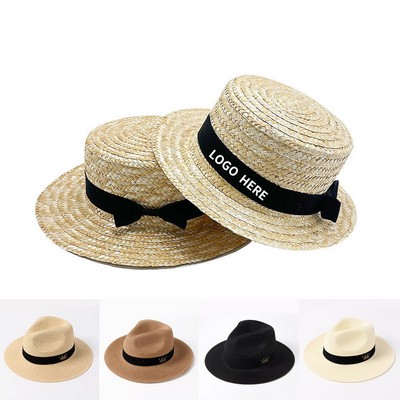 Unisex Wide-Brimmed Straw Fedora Hat
