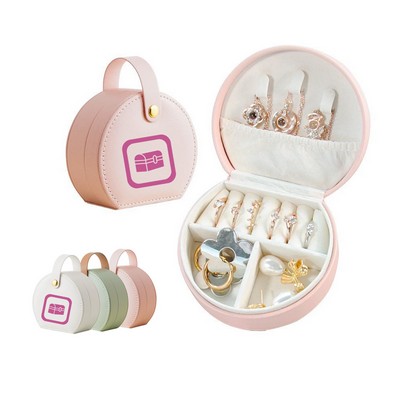 PU Leather Round Jewelry Organizer Box