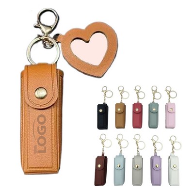 PU Lipstick Keychain Storage Bag With Heart Mirror