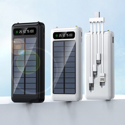 Solar Power Bank 10,000mAh w/ Built-in Cables