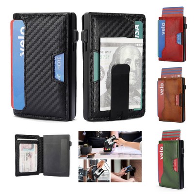 Metal Flip Card Wallet RFID Blocking Leather Wallet