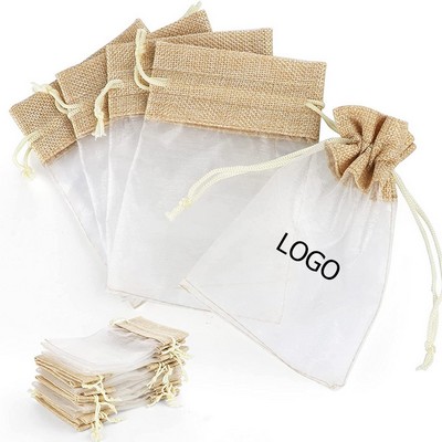 Sheer Organza Linen Top Drawstring Bags