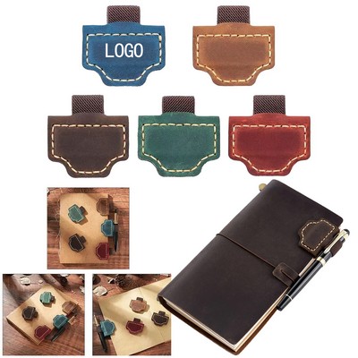 Magnetic Snap Faux Crazy Horse Leather Pen Clip & Bookmark