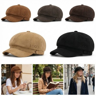 Retro Suede Octagonal Newsboy Hat