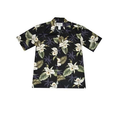 Black Hawaiian Cotton Poplin Shirt w/Button Front & Short Sleeves
