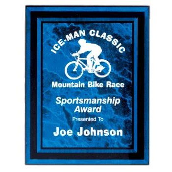 Acrylic Blue Marble Plaque w/ Black Border - 7"x9"