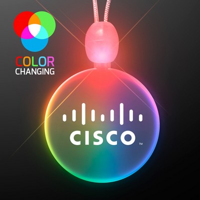 Light Up Promotional Acrylic Circle Necklaces with Multicolor LED - PRINTED