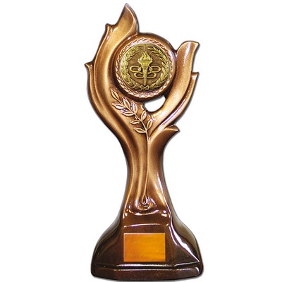 Stock 12" Victory Trophy With 2" Torch & Rings Coin and Engraving Plate