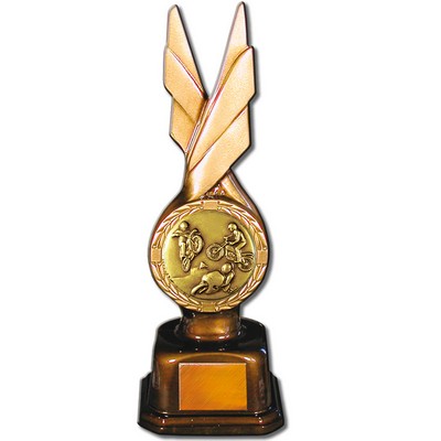 Stock Phoenix 9" Trophy with 2" Motorcycling Coin and Engraving Plate