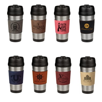16 Oz. Laserable Leatherette Stainless Steel Travel Tumbler