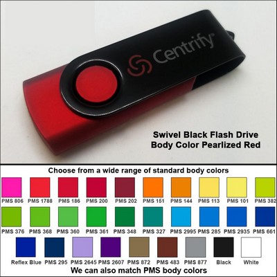 Swivel Black Flash Drive - 16 GB Memory - Body Pearlized Red