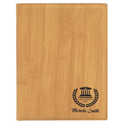 Bamboo 7" x 9" Portfolio with Notepad, Laserable Leatherette