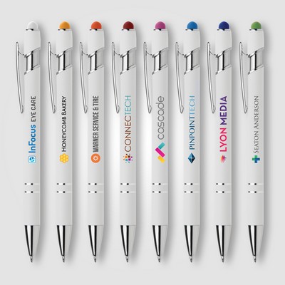 Ellipse Softy White Barrel Metal Pen w/ Stylus - Full-Color Inkjet