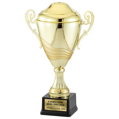 17 ½" Italian Two-Tone Bright & Antique Gold Trophy Cup w/Black Base