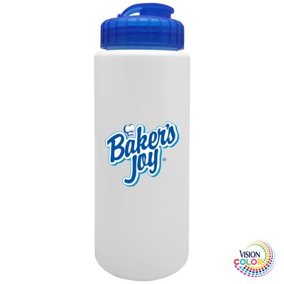 32 Oz. Sport Bottle White with Super Sipper Lid - Full Color Imprint. Made in USA
