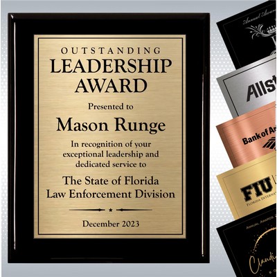 Black Piano Finish Wood Plaque w/Choice of Single Engraved Plate (10.5" x 13")