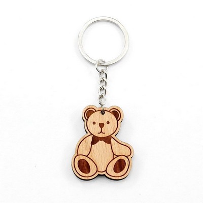 Teddy Bear Wood Keychain