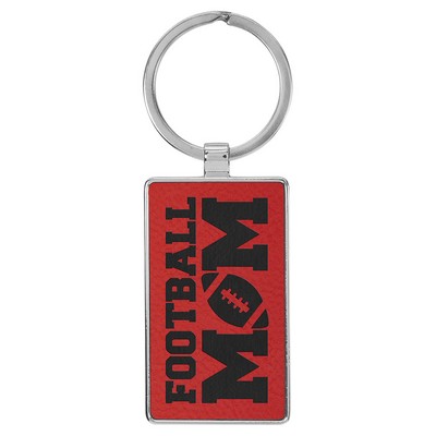 2 3/4" x 1 1/4" Leatherette/Metal Red Rectangle Keychain