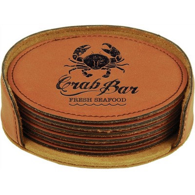 4" Rawhide Round Leatherette 6-Coaster Set