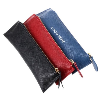 Zippered Pu Leather Pencil Bag