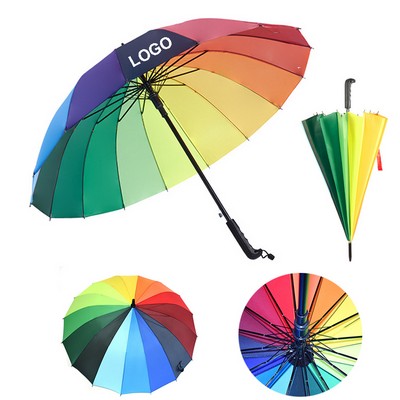 44" High Density 190T Pongee Fabric 16 Bone LGBQ+ Colorful Rainbow Umbrella