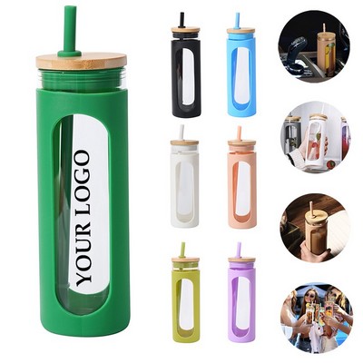 20oz/600ml Glass Water Bottles with Straw