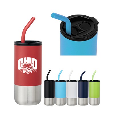 Union Printed - 18oz Double-wall Stainless Steel Tumbler (plastic liner) SS Drinking Straw and Silic