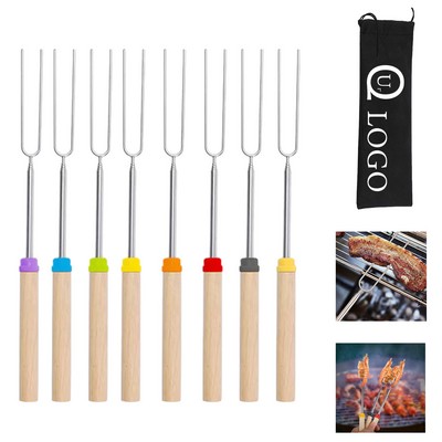 8-piece Wooden Handle Telescope Barbecue Skewers With Carrying Pouch