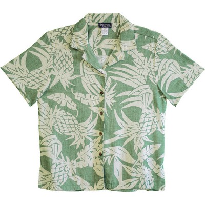 Ladies Hawaiian Tropical Print 100% Rayon Silky Feel Bahama Sage Shirt - DEEP INVENTORY