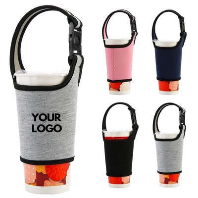 Custom Neoprene Cotton Foldable Insulated Beverage Sleeve w/Handle