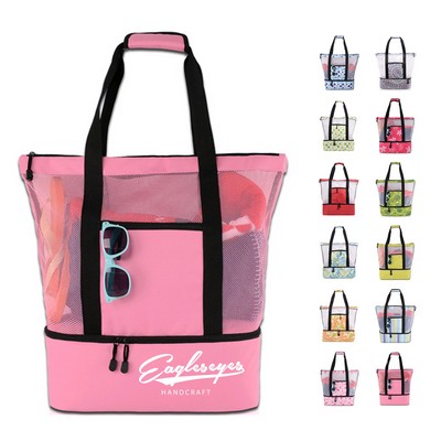 Large Mesh Beach Tote Bag with Cooler Bottom