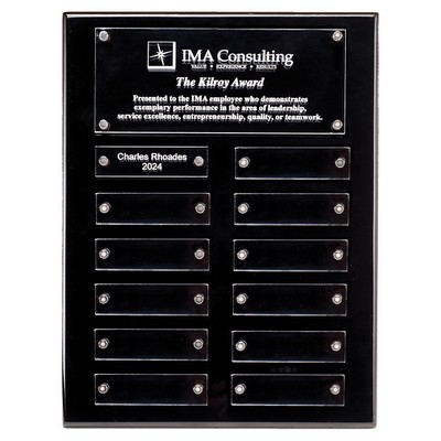 9" x 12" Black piano finish perpetual plaque with 3/16" thick acrylic plates