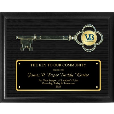 8" Gold Metal Key to the City on Black 8"x10" Plaque