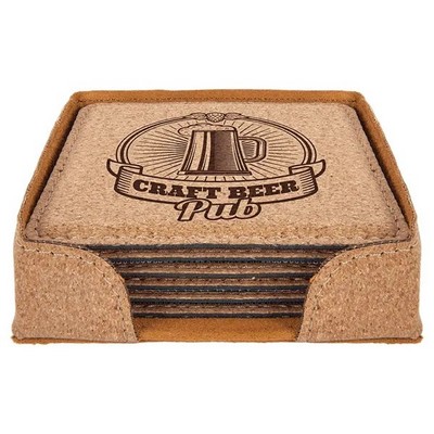 Set of 6 Square Cork Coaster (4" x 4")
