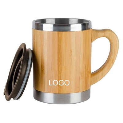 10oz Double Walled Stainless Steel Bamboo Coffee Travel Mug