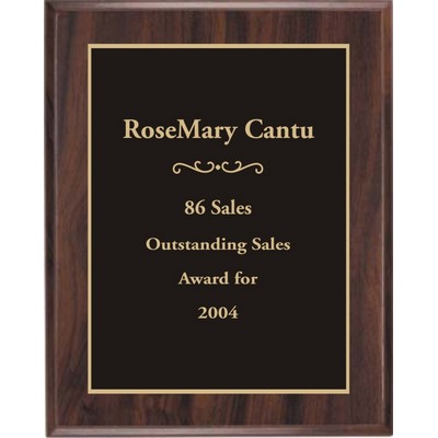 Walnut Finish Plaque with Black Brass Plate and Square Corners, 12 x 15"