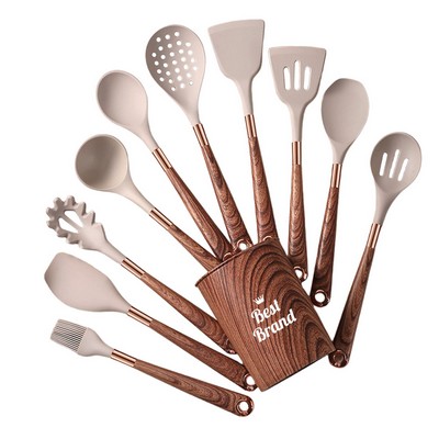 12 Piece Kitchen Utensil Set With Wooden Handles And Storage