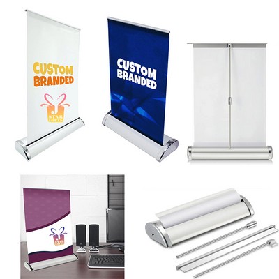 A4 Mini Tabletop Retractable Banner Stand W/Custom Graphic