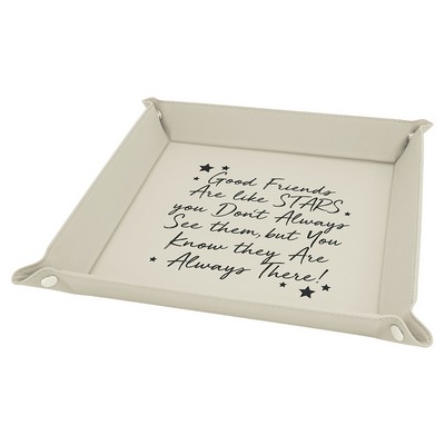9" x 9" White/Black Leatherette Snap Up Tray with Silver Snaps