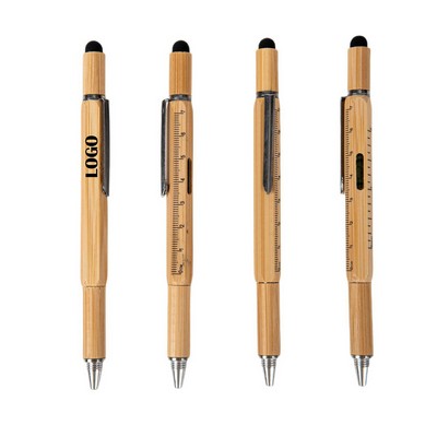 6 In 1 Bamboo Pen With Level Ruler Slot Screwdriver