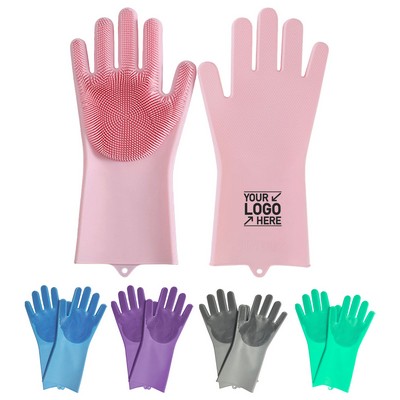 Silicone Dishwashing Gloves with Scrub Brush Non-Slip Kitchen Gloves for Women and Men