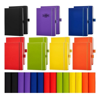 College Ruled Notepad with Pen Holder PU Leather Notebook