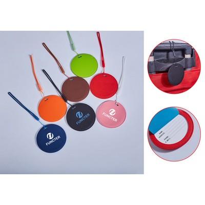 Round Shape PU Leather Luggage Personalizable Travel ID Tag For Travel Business Trip