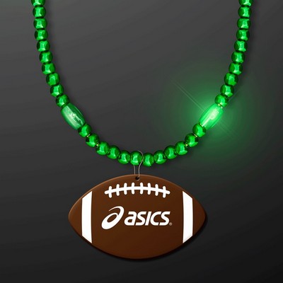 Green Glow LED Bead Necklace with Football Medallion - PRINTED