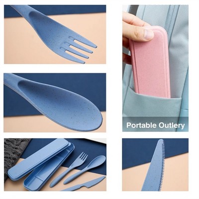 Four Sets Wheat Straw Portable Knife Fork Spoons Tableware