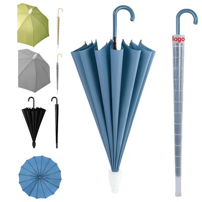 16-Rib Windproof Automatic Umbrella - Wooden Handle, Waterproof Cover