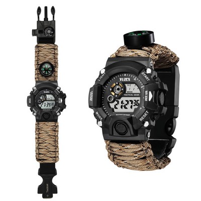 Outdoor Multifunctional Tactical Military Survival Watch for Men w/Compass Paracord Band