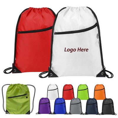 420D Rugged Drawstring Backpack with Front Zipper