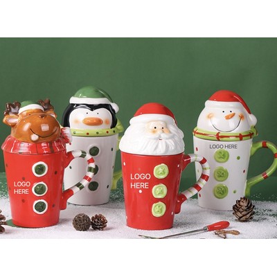 Ceramic Christmas Mug – Cute Snowman, Santa & Reindeer Cartoon Coffee Cup, Holiday Gift Drinkware