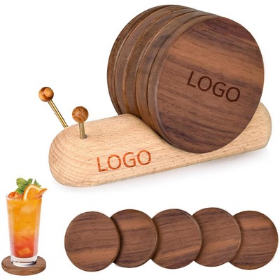 Snail-Shaped Wooden Coaster Holder Set